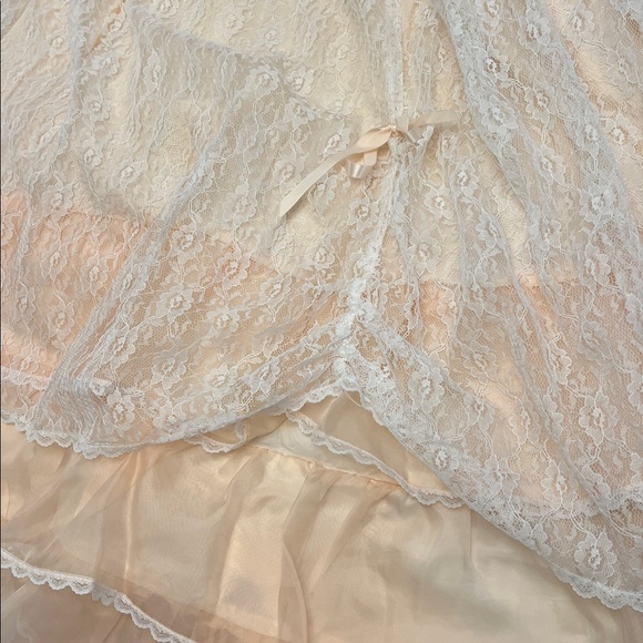 70’s VINTAGE VICTORIAN TEA LACE RUFFLE COQUETTE BOW PINK DRESS SIZE XS - Picture 17 of 17